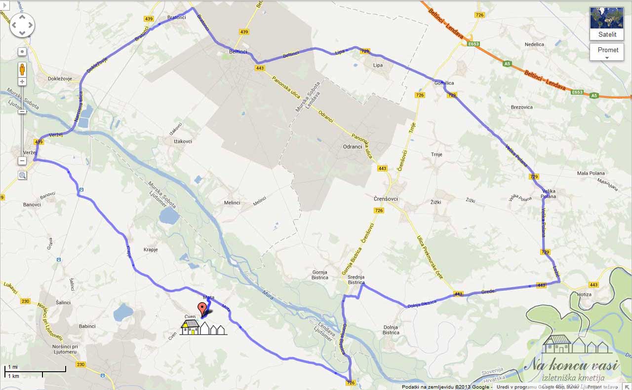 Slika poti - Cven-VelikaPolana-Lipa-Beltinci