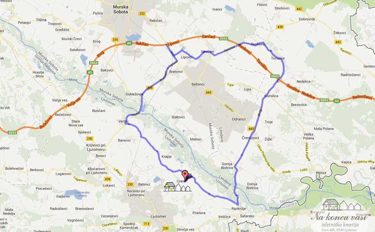 Slika poti - Cven-Turnišče-Lipovci