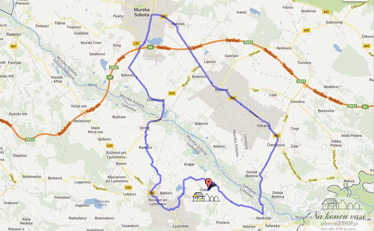 Slika poti - Cven-Črenšovci-Msobota-Šalinci