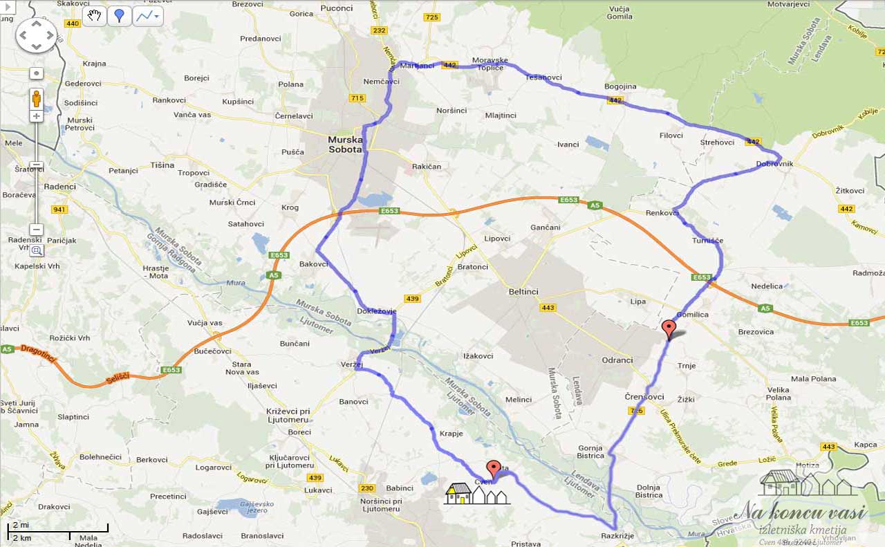 Slika poti - Cven-Dobrovnik-Moravske toplice-Msobota
