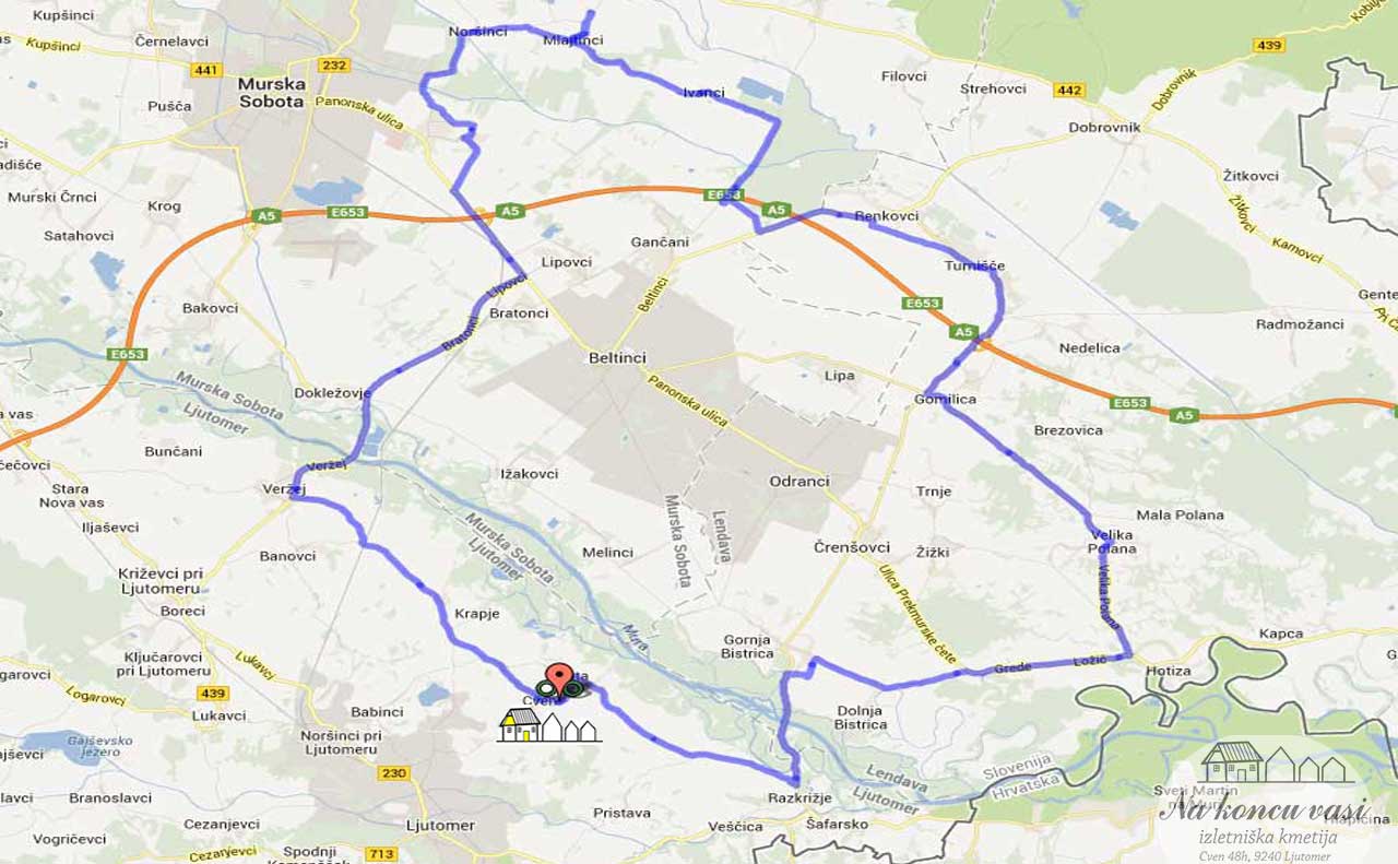 Slika poti - Cven-VelikaPolana-Turnišče-Mlajtinci